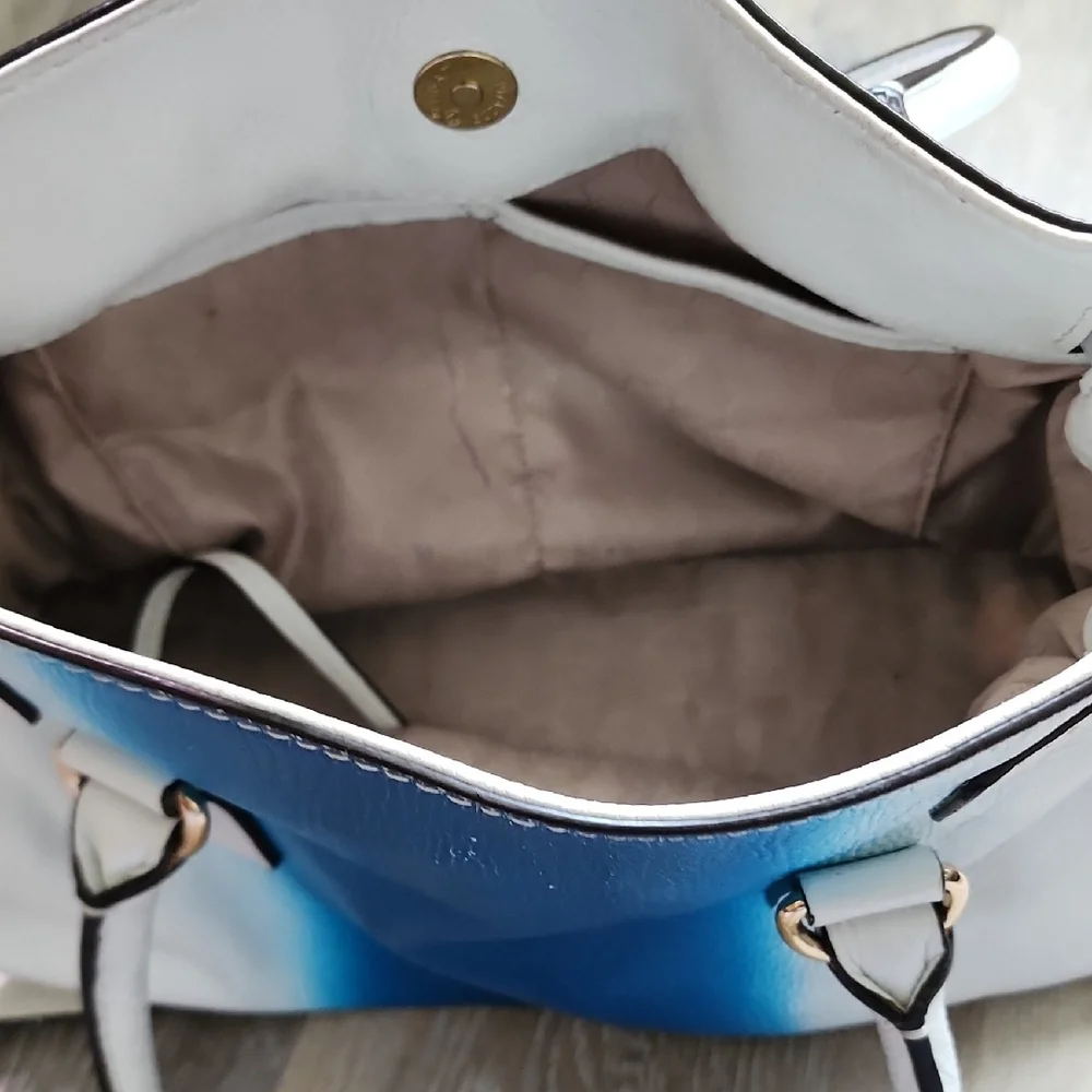 MICHAEL KORS HAMILTON SPRAY WHITE/ SUMMER BLUE EW SATCHEL  LEATHER HANDBAG PURSE